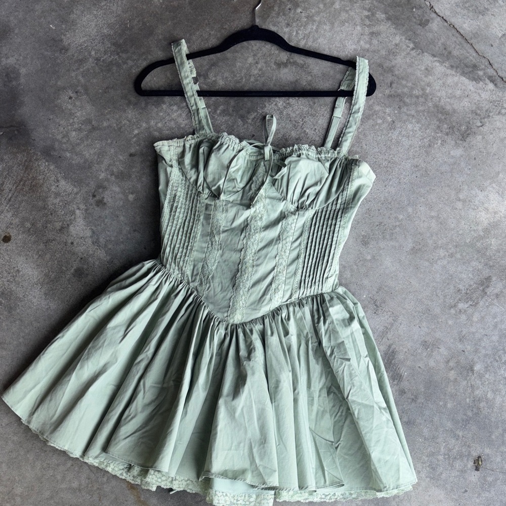 Windsor Sage Green “Cottage Core” Mini Dress, Size Large